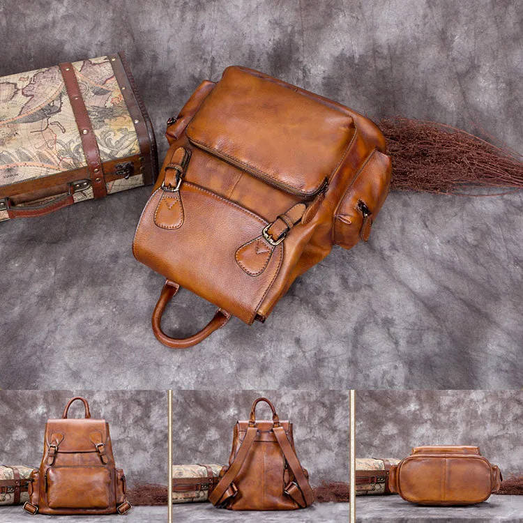 Funcky Womens Green Leather Backpack Purse Book Bags for Women