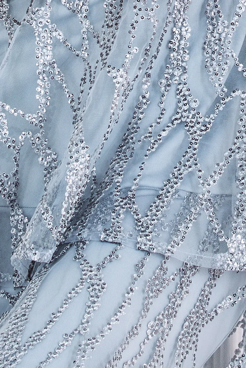 Goddiva Embroidered Mesh Tiered Midi Dress