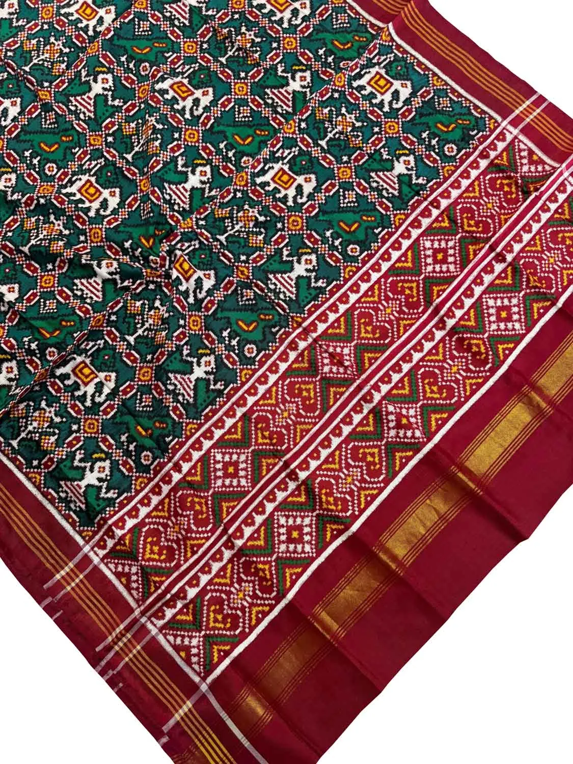 Green Handloom Double Ikat Patan Patola Pure Silk Dupatta