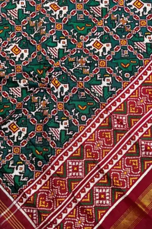 Green Handloom Double Ikat Patan Patola Pure Silk Dupatta