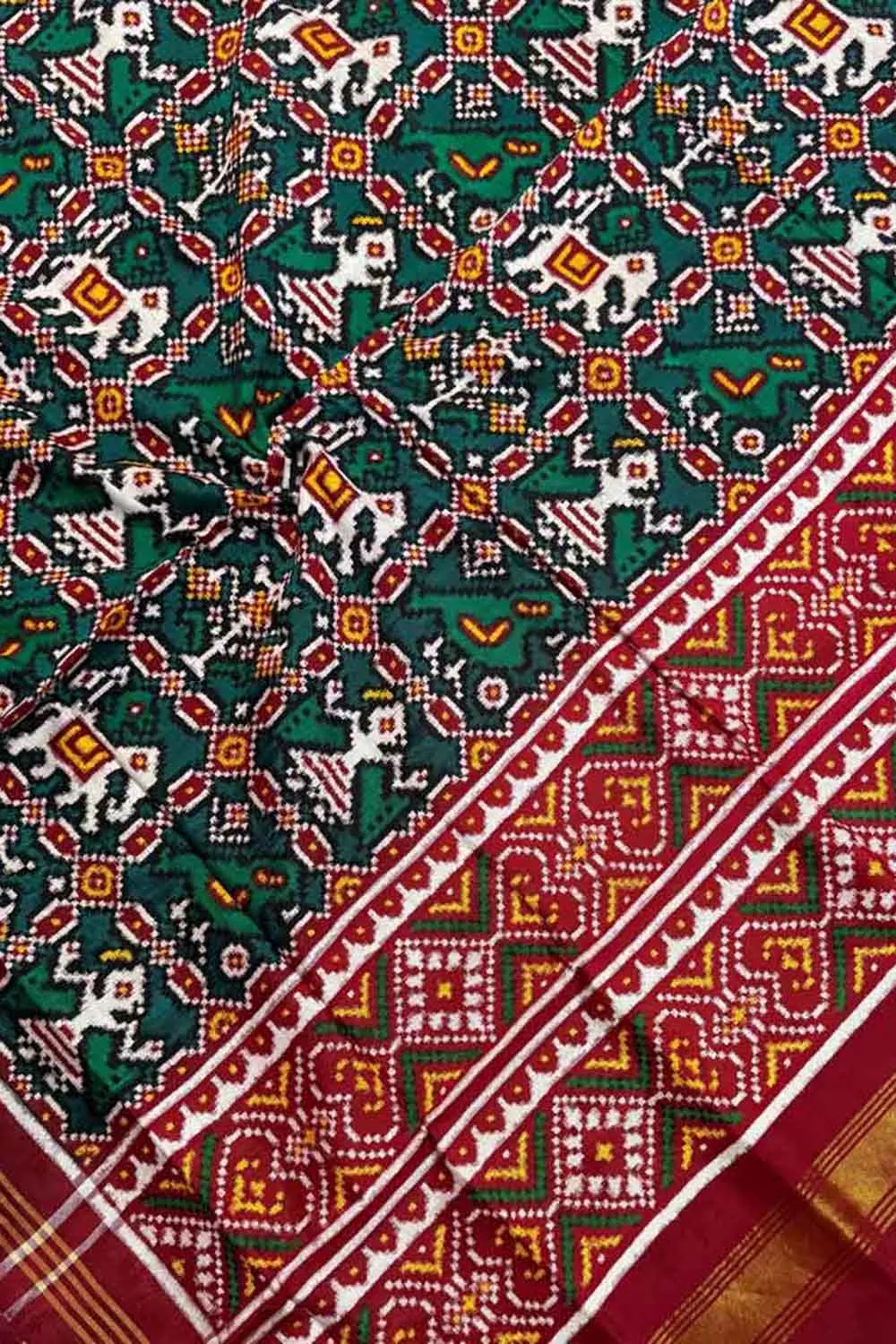 Green Handloom Double Ikat Patan Patola Pure Silk Dupatta