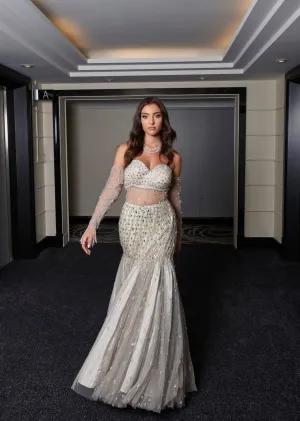 Grey Fishcut Embroidered Gown
