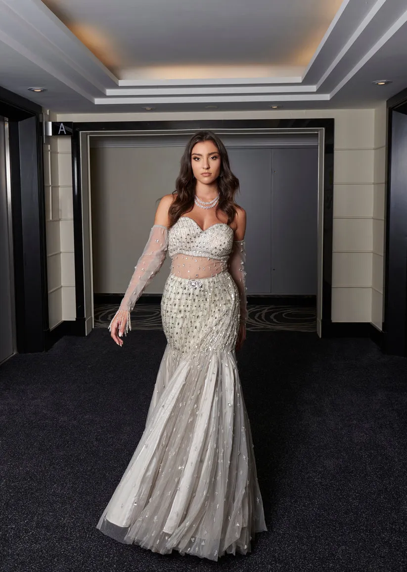 Grey Fishcut Embroidered Gown