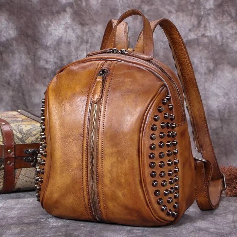 Handmade Genuine Leather Vintage Backpacks Handbag School bags Purses for Women