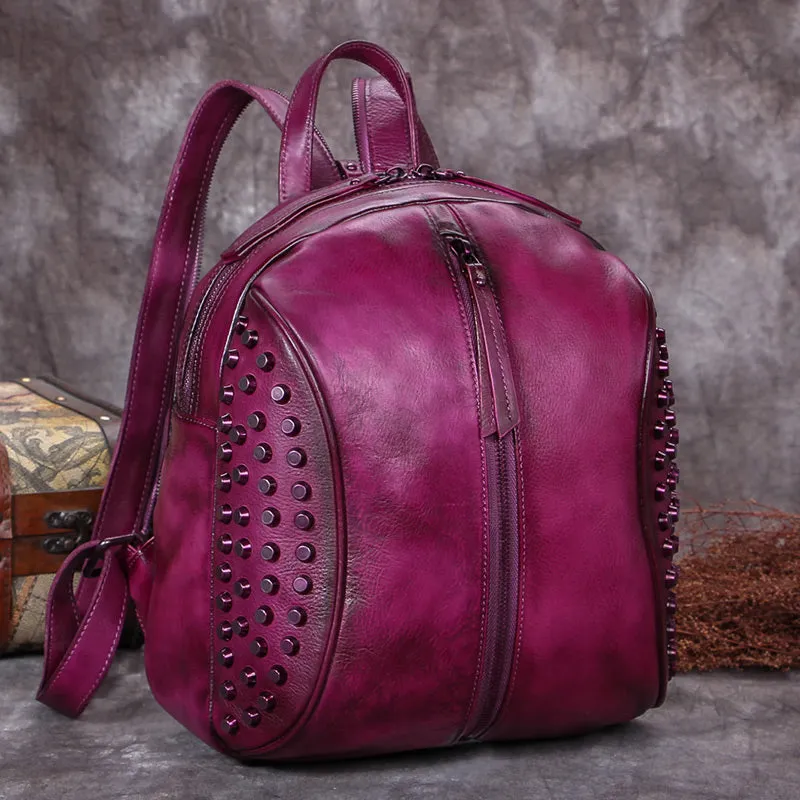 Handmade Genuine Leather Vintage Backpacks Handbag School bags Purses for Women