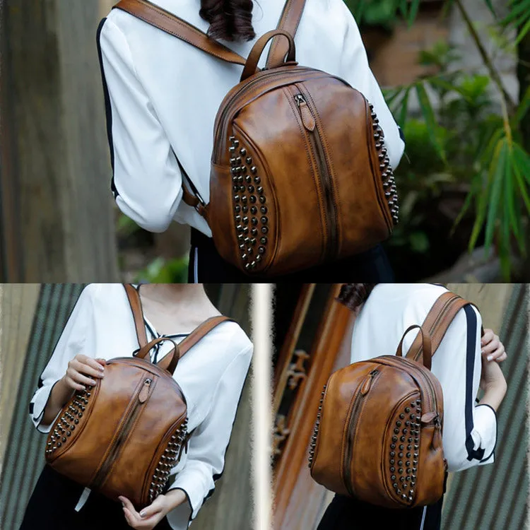 Handmade Genuine Leather Vintage Backpacks Handbag School bags Purses for Women