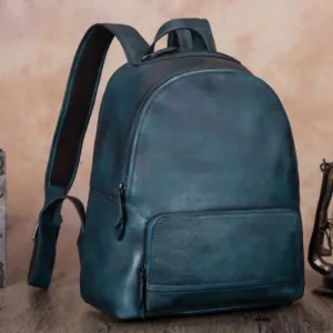 Handmade Womens Blue Leather Backpack Purse School Bags for Women
