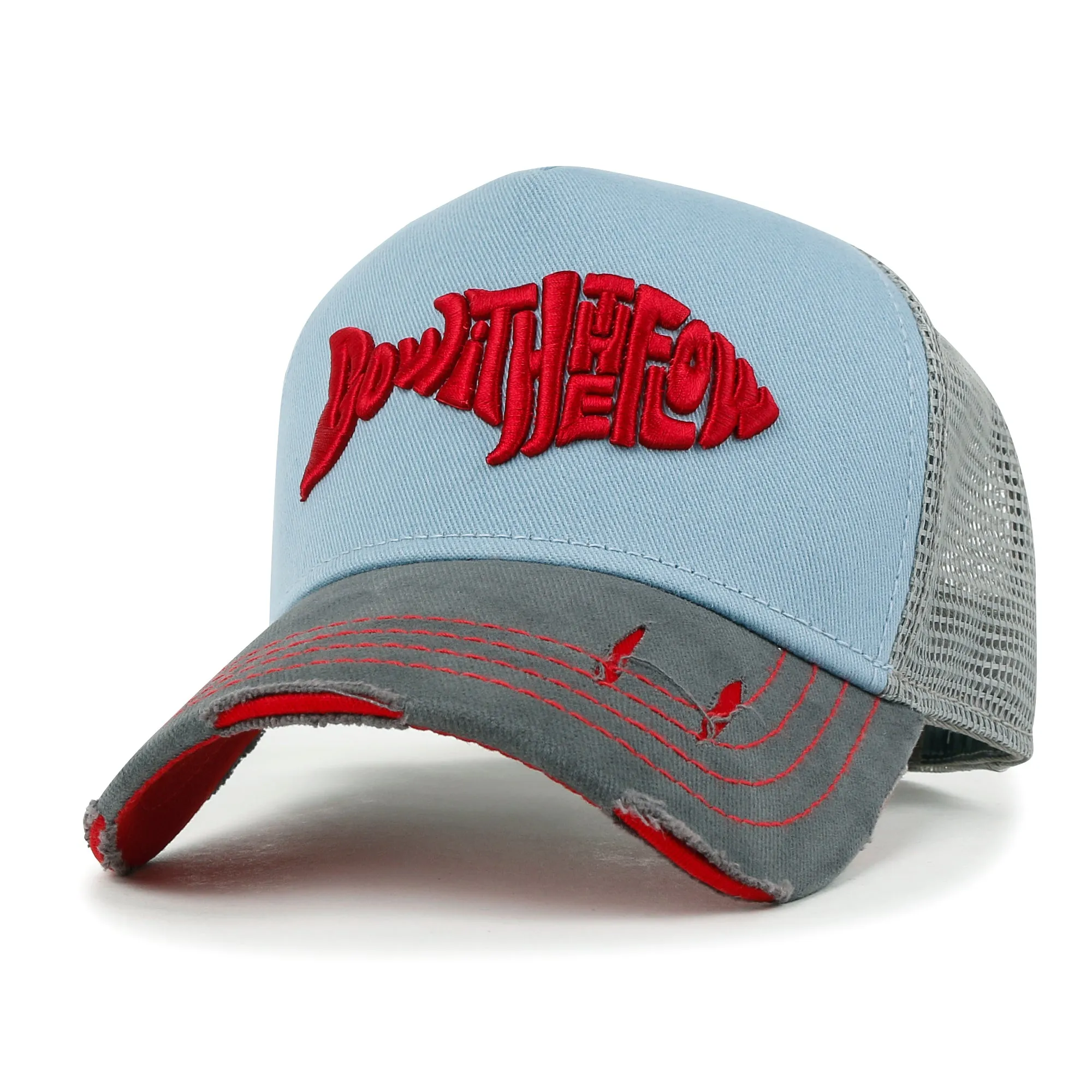 ililily PREMIUM Go With The Flow Embroidery Baseball Cap Vintage Trucker Hat