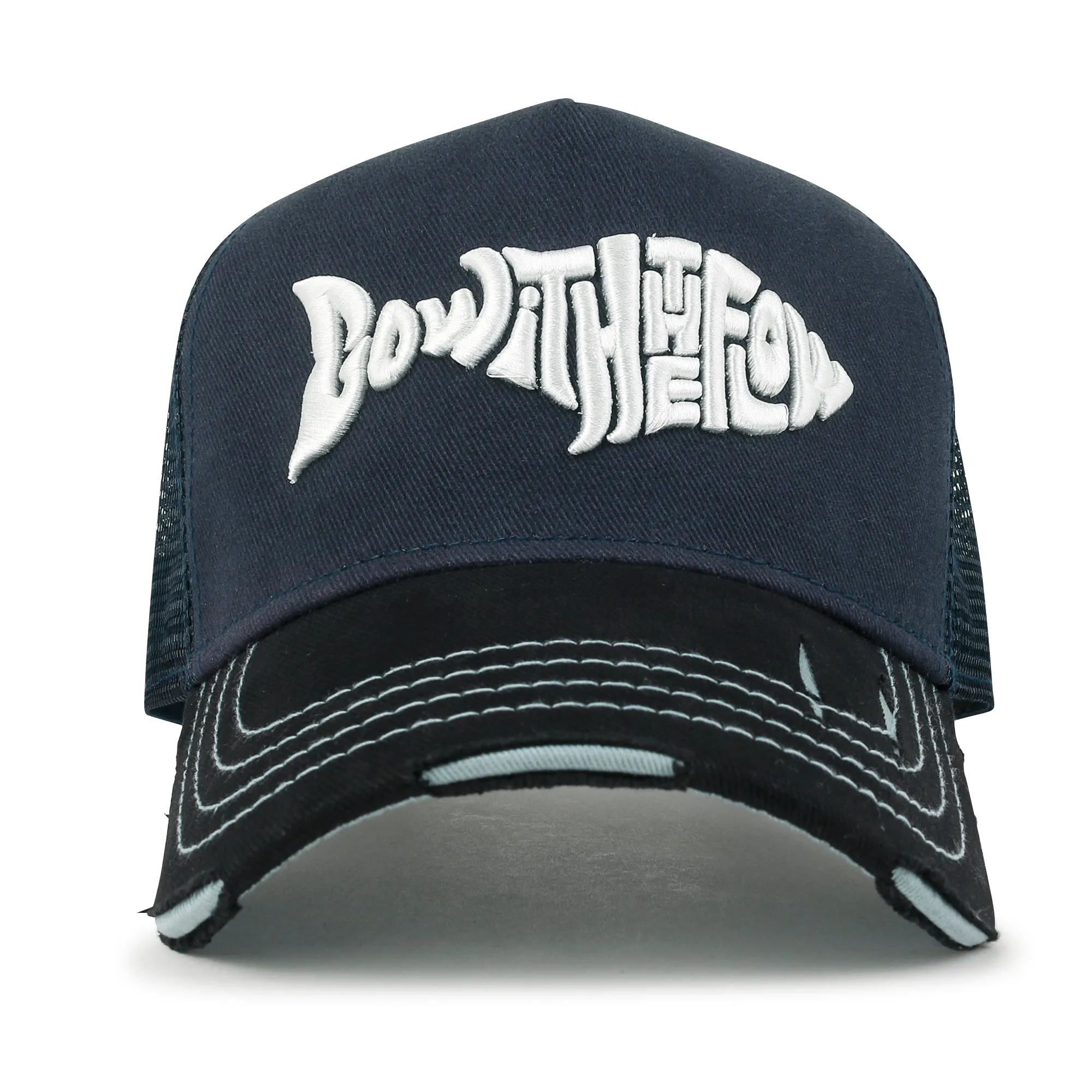 ililily PREMIUM Go With The Flow Embroidery Baseball Cap Vintage Trucker Hat