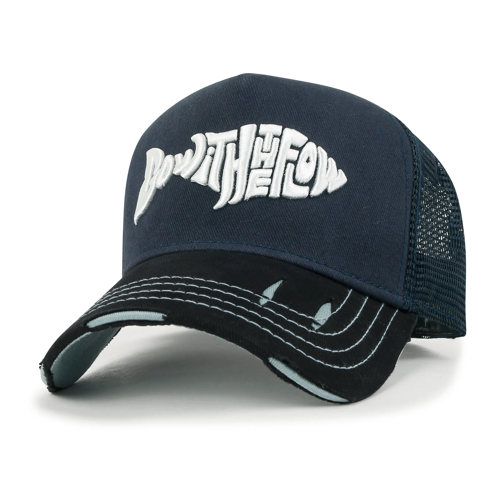 ililily PREMIUM Go With The Flow Embroidery Baseball Cap Vintage Trucker Hat