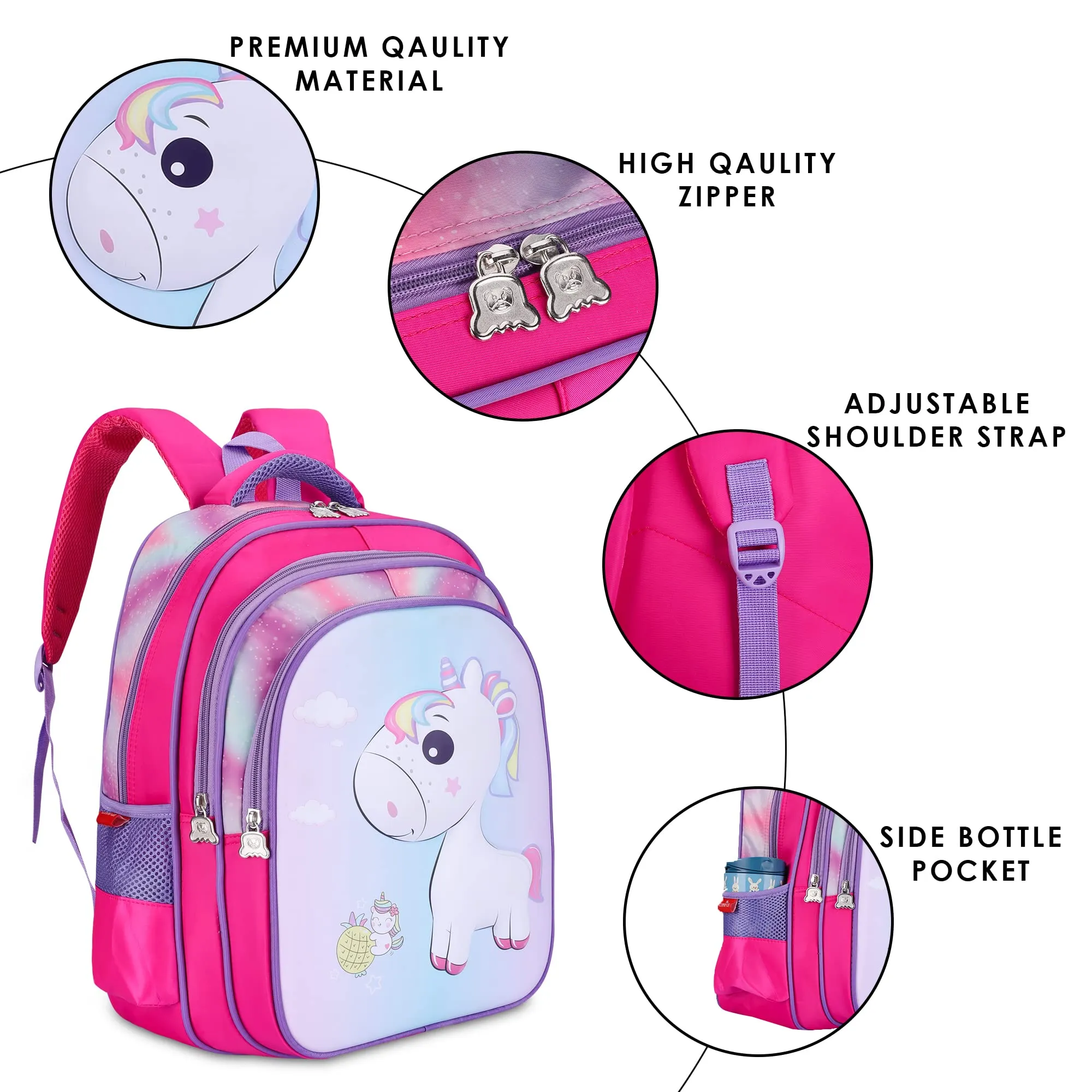 Kids Backpack with Organizer Pockets | Dark Pink | 22 Litres