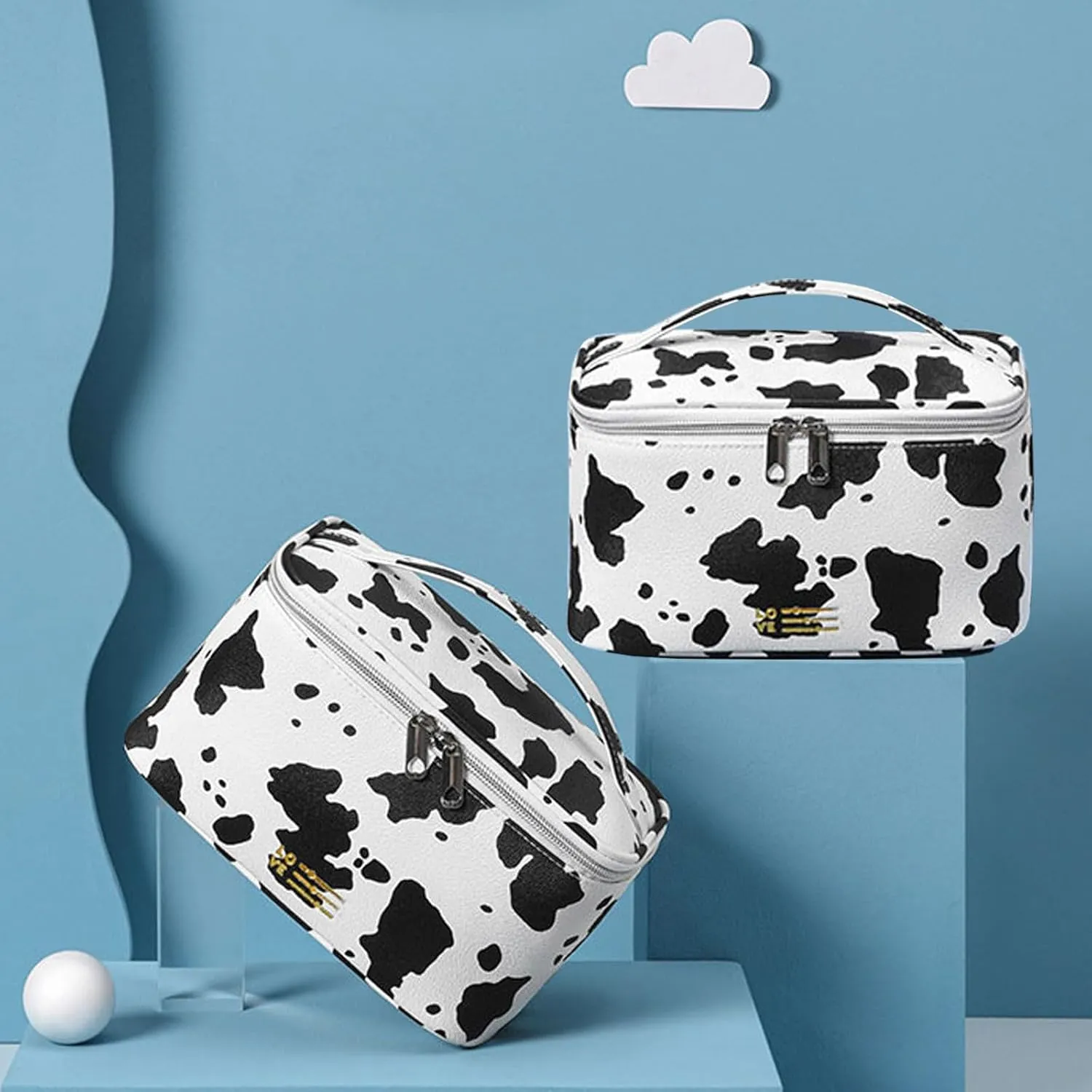 KITENROM Portable Makeup Bag Cow Printed Cosmetic Bags for Women Medium Pouch Case Purse Make Up Organization Waterproof (Print Cow)