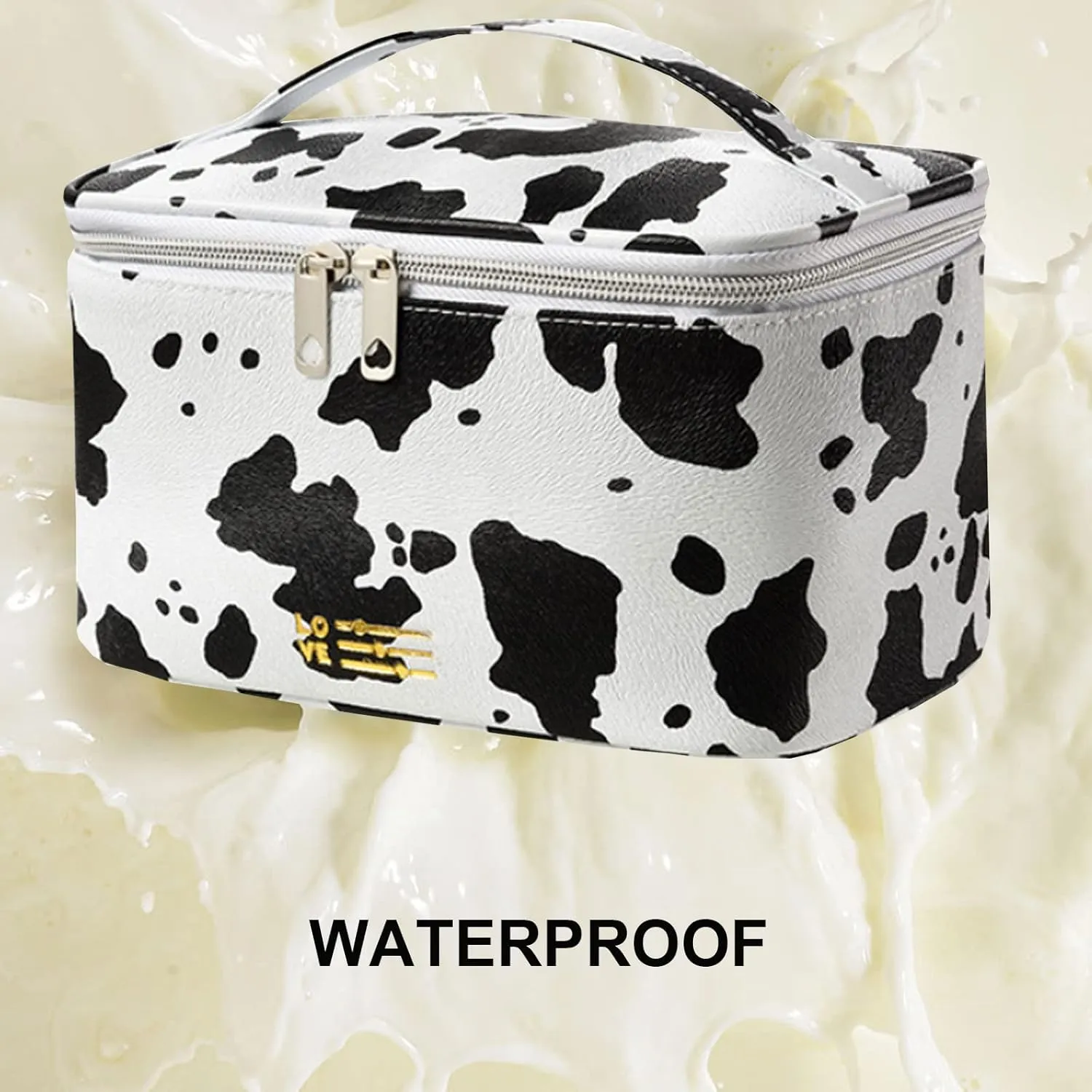 KITENROM Portable Makeup Bag Cow Printed Cosmetic Bags for Women Medium Pouch Case Purse Make Up Organization Waterproof (Print Cow)