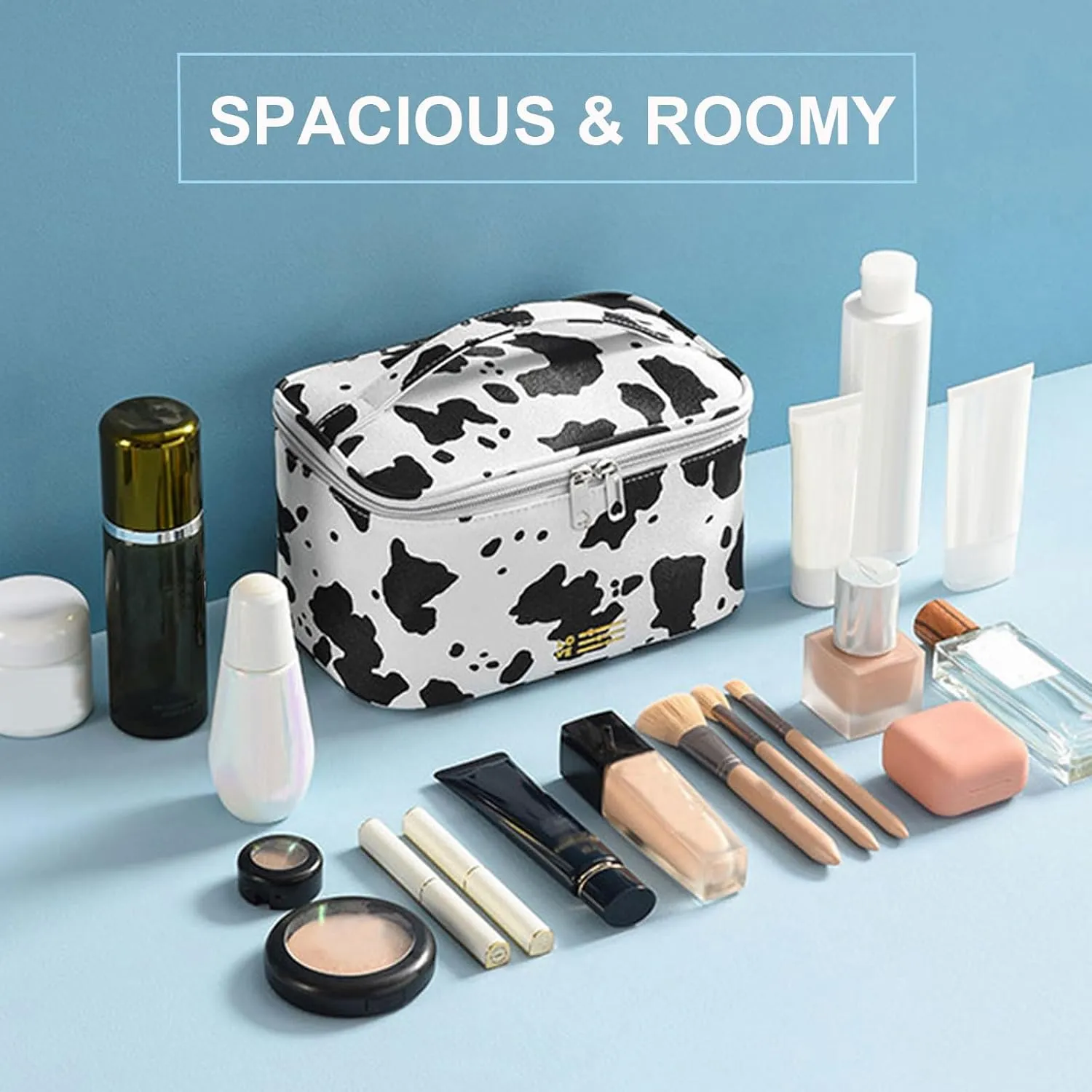 KITENROM Portable Makeup Bag Cow Printed Cosmetic Bags for Women Medium Pouch Case Purse Make Up Organization Waterproof (Print Cow)