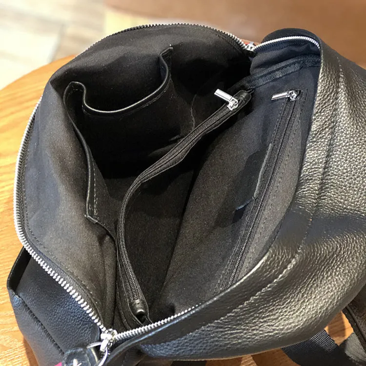 Ladies Small Black Leather Backpack Bags Leather Rucksack For Women