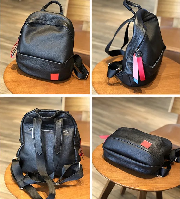 Ladies Small Black Leather Backpack Bags Leather Rucksack For Women