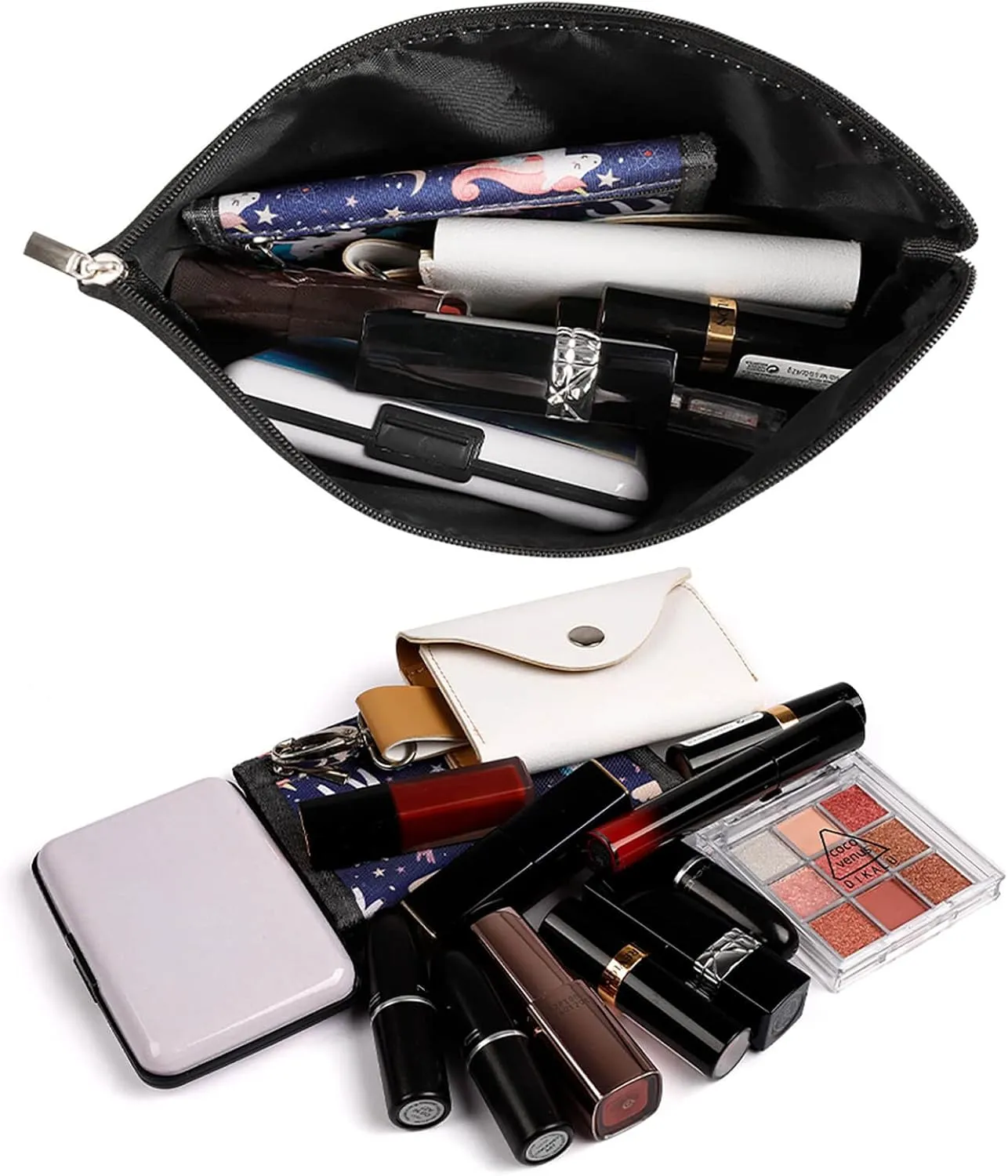 Large Capacity Makeup Bags for Women Portable Leather with Zipper Travelling Makeup Bag Bird Perching on The Rock Printed