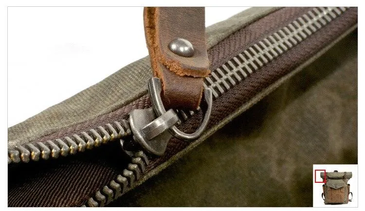 Large Capacity Waterproof Oil Waxed Canvas Leather Rucksack Backpack