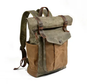 Large Capacity Waterproof Oil Waxed Canvas Leather Rucksack Backpack