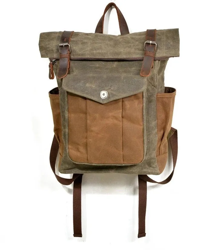 Large Capacity Waterproof Oil Waxed Canvas Leather Rucksack Backpack