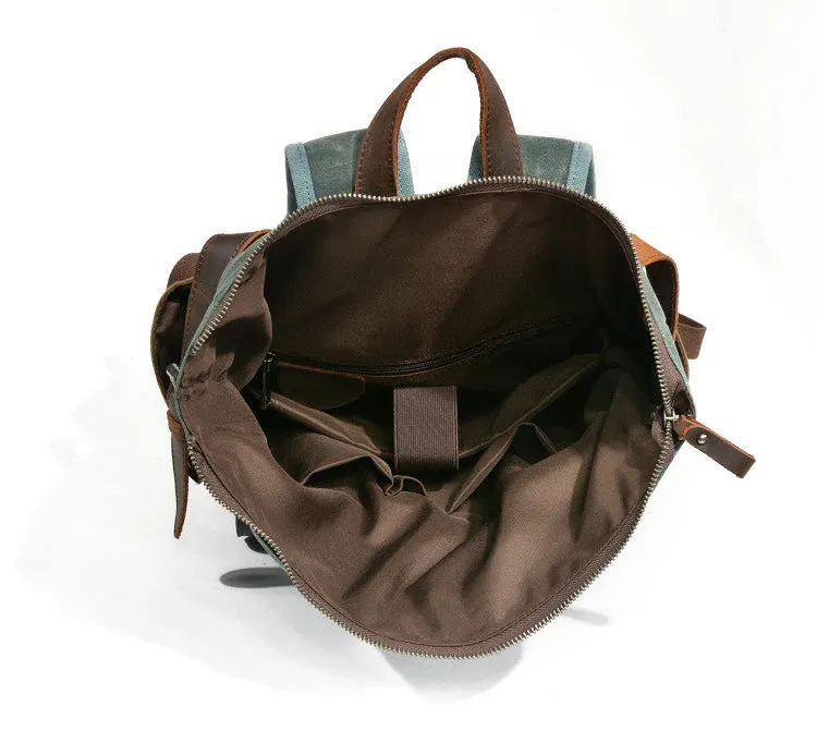 Large Capacity Waterproof Oil Waxed Canvas Leather Rucksack Backpack