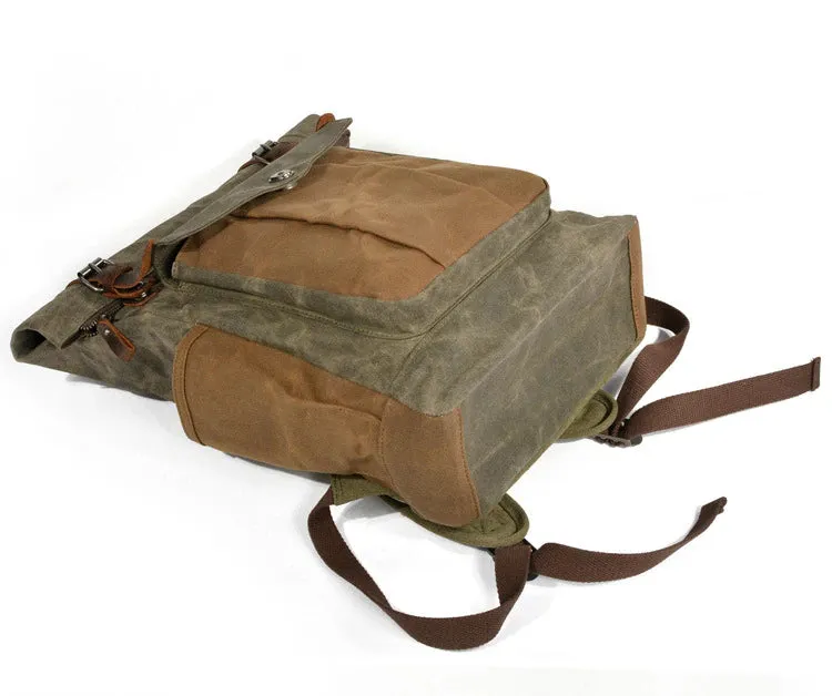 Large Capacity Waterproof Oil Waxed Canvas Leather Rucksack Backpack