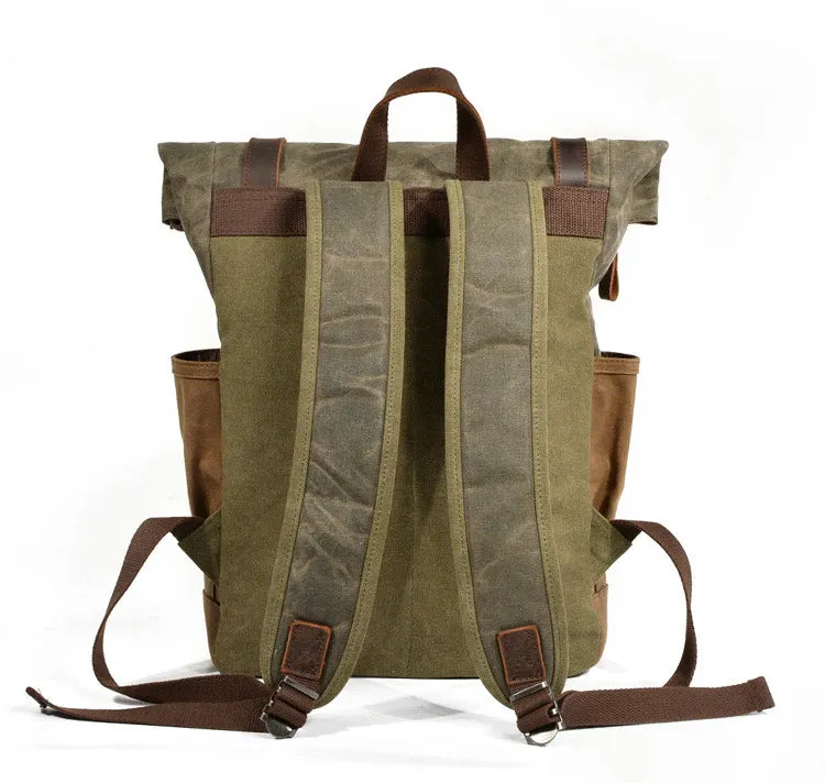 Large Capacity Waterproof Oil Waxed Canvas Leather Rucksack Backpack