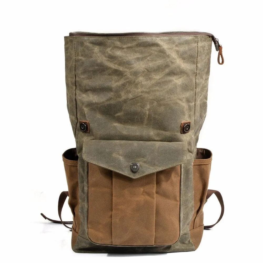Large Capacity Waterproof Oil Waxed Canvas Leather Rucksack Backpack
