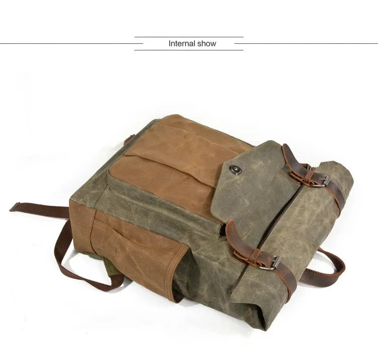 Large Capacity Waterproof Oil Waxed Canvas Leather Rucksack Backpack