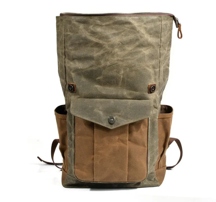 Large Capacity Waterproof Oil Waxed Canvas Leather Rucksack Backpack