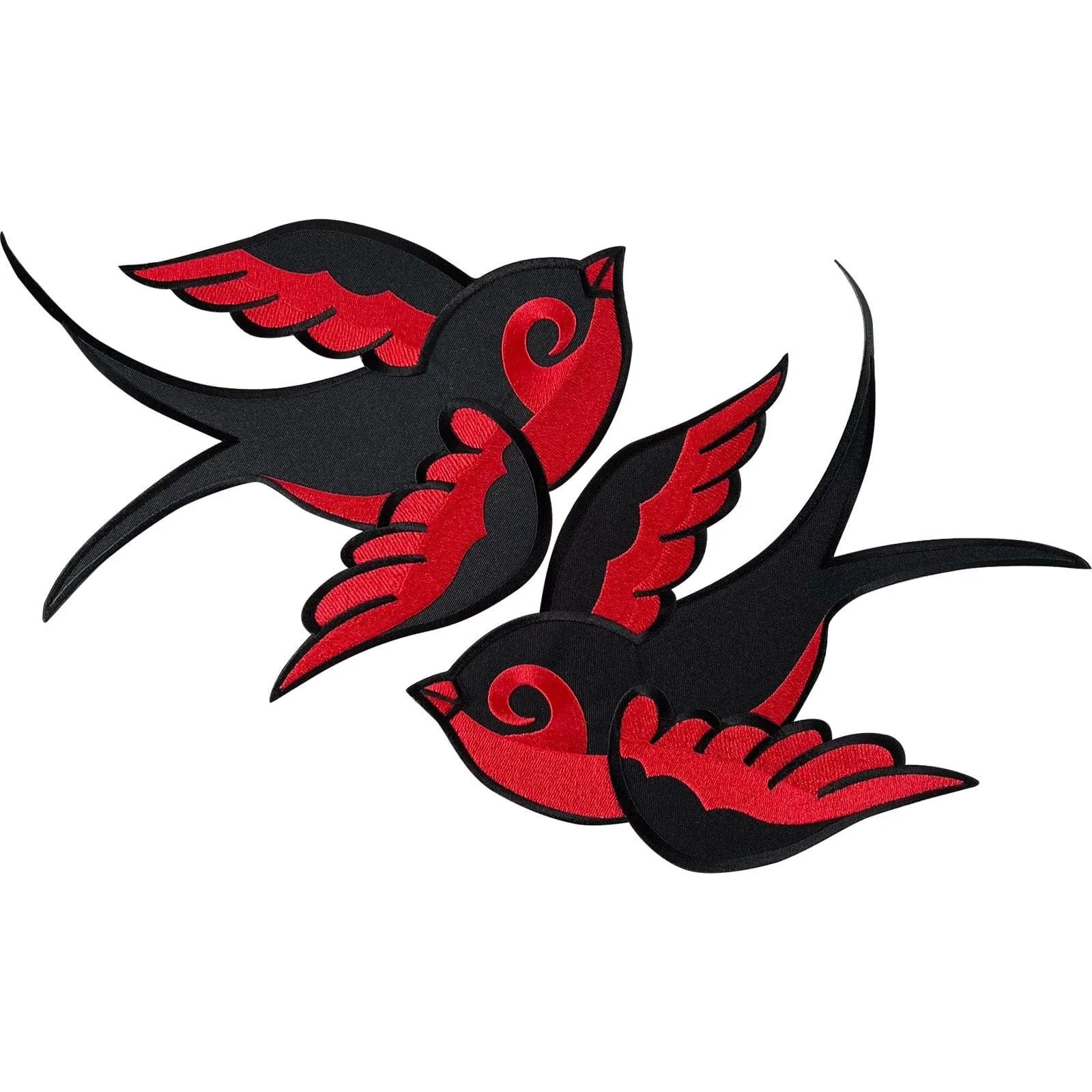 Large Pair Of Symmetrical Mirrored Red Black Swallow Bird Patches Iron Sew On Big Embroidered Badges