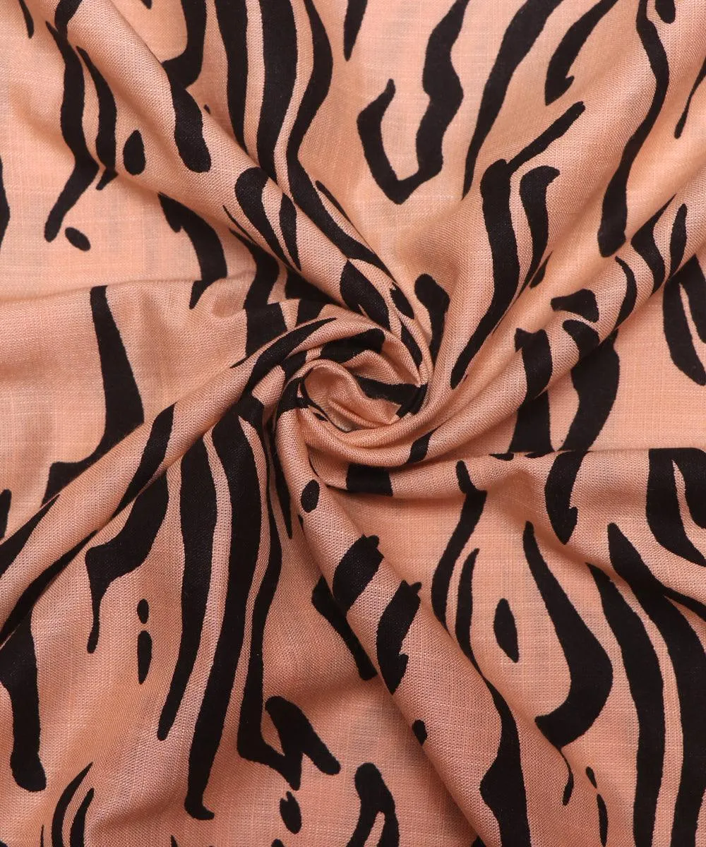Light Peach Colour Abstract Print Rayon Slub Fabric
