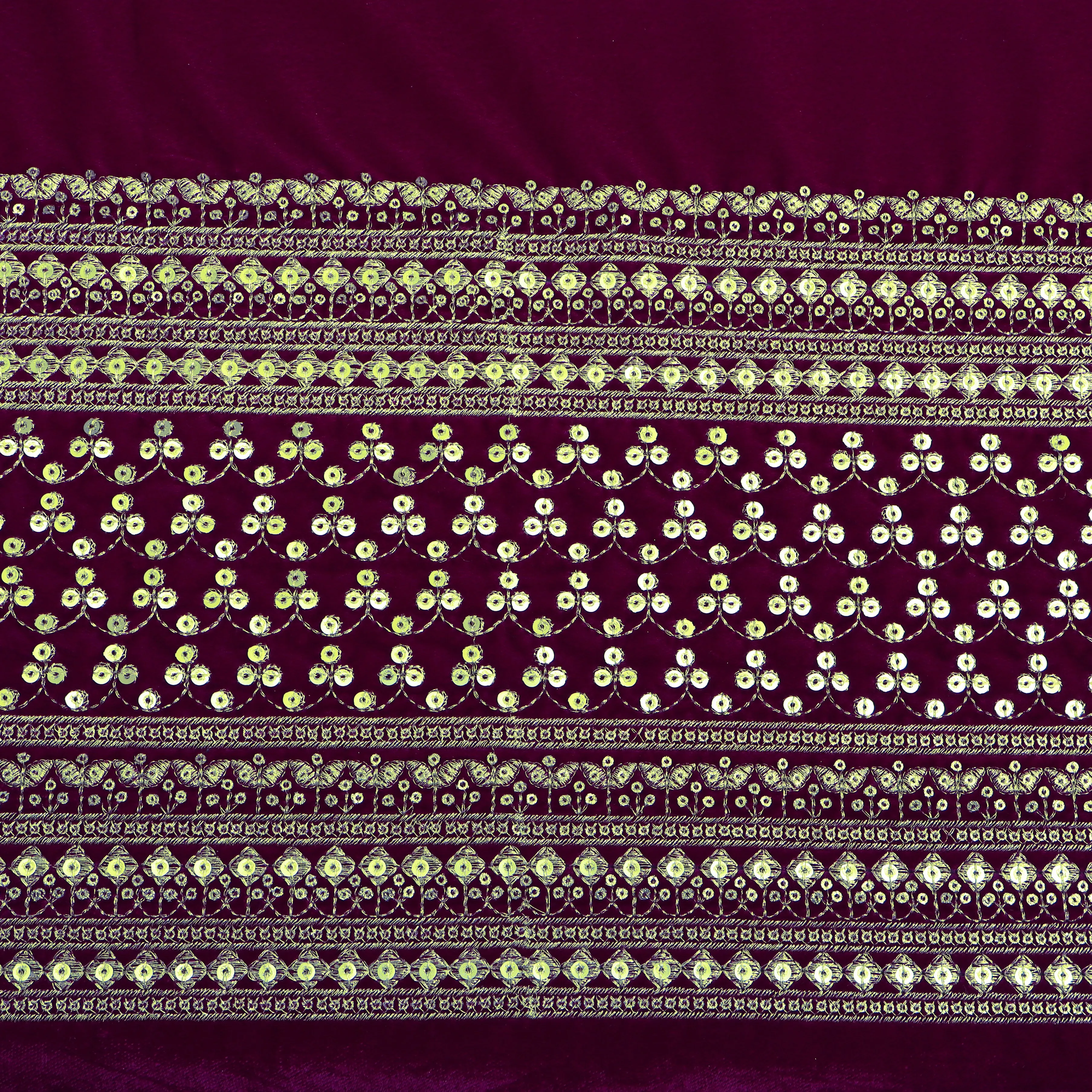 Magenta Color Velvet Embroidery Fabric