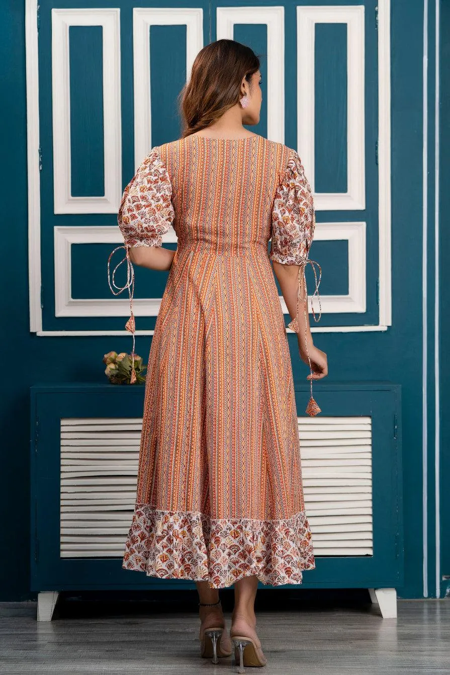 Multicolor Abstract Printed Maxi Dress with Keyhole Neck