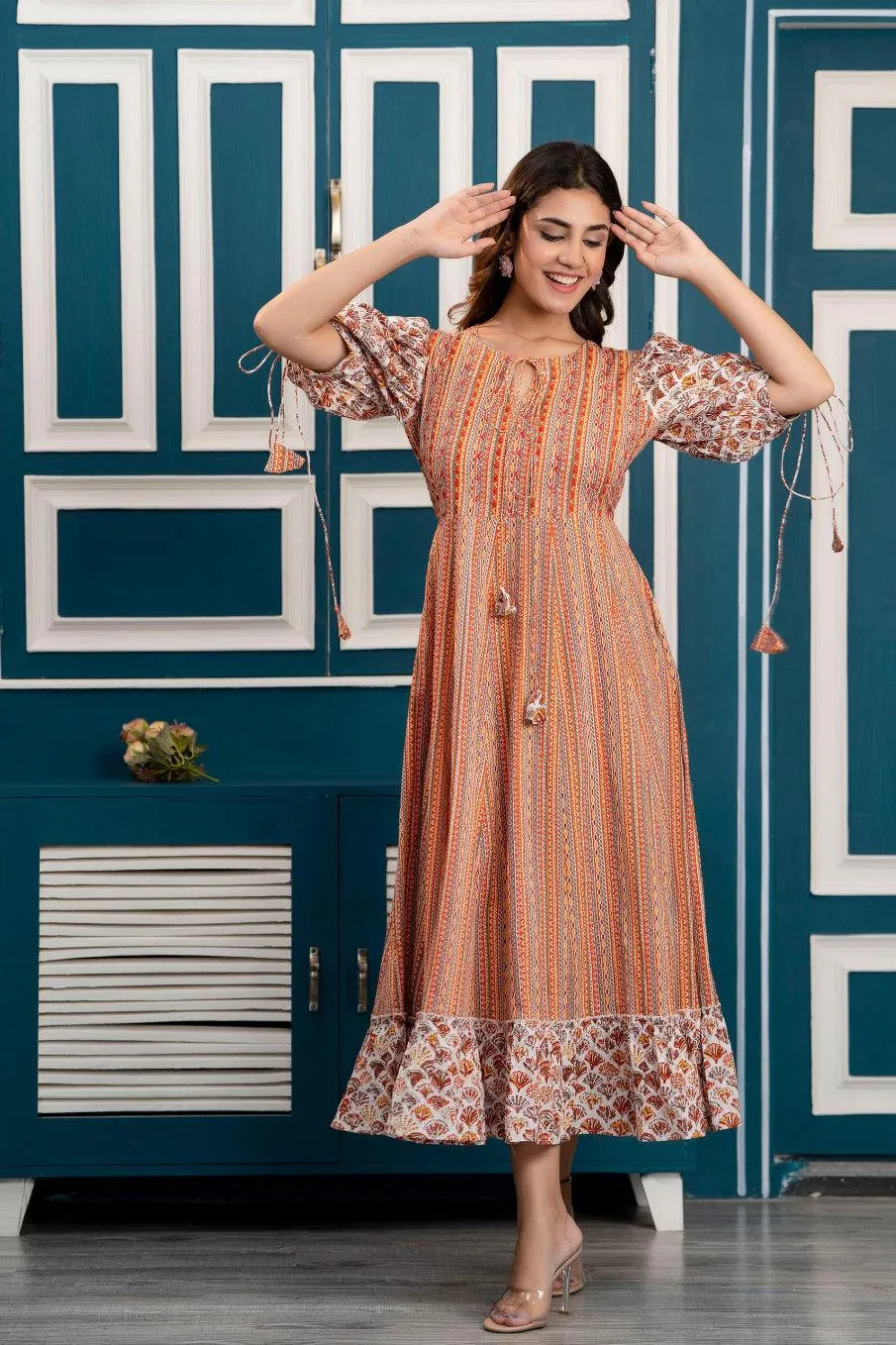 Multicolor Abstract Printed Maxi Dress with Keyhole Neck