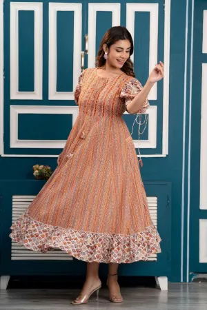 Multicolor Abstract Printed Maxi Dress with Keyhole Neck