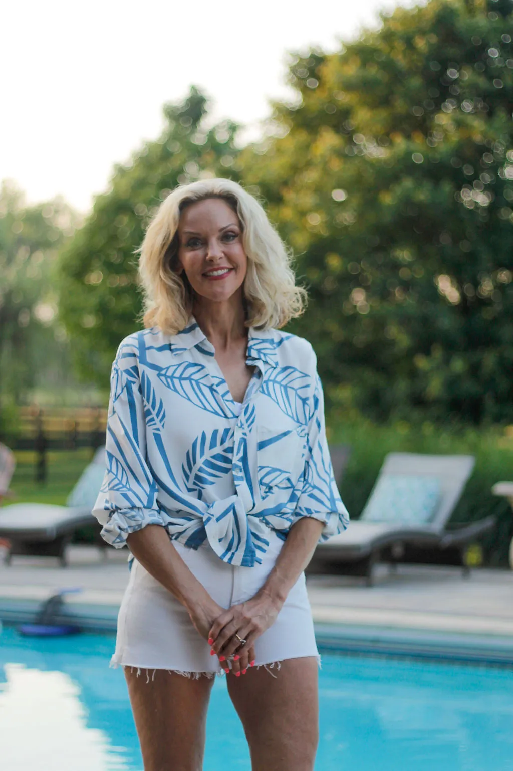 Navy Abstract Leaf Button Up