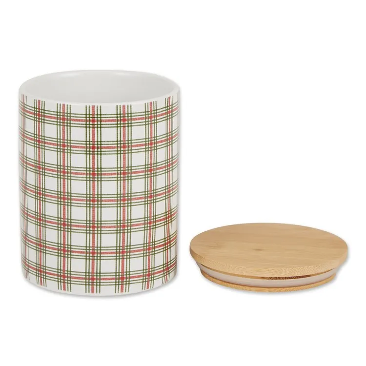Nutcracker Plaid Ceramic Canisters Set of 3 - Red/Green/White