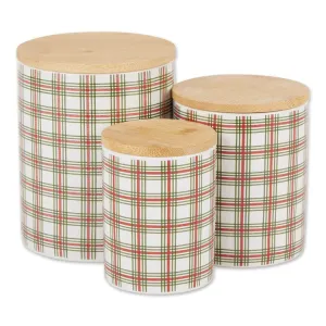 Nutcracker Plaid Ceramic Canisters Set of 3 - Red/Green/White