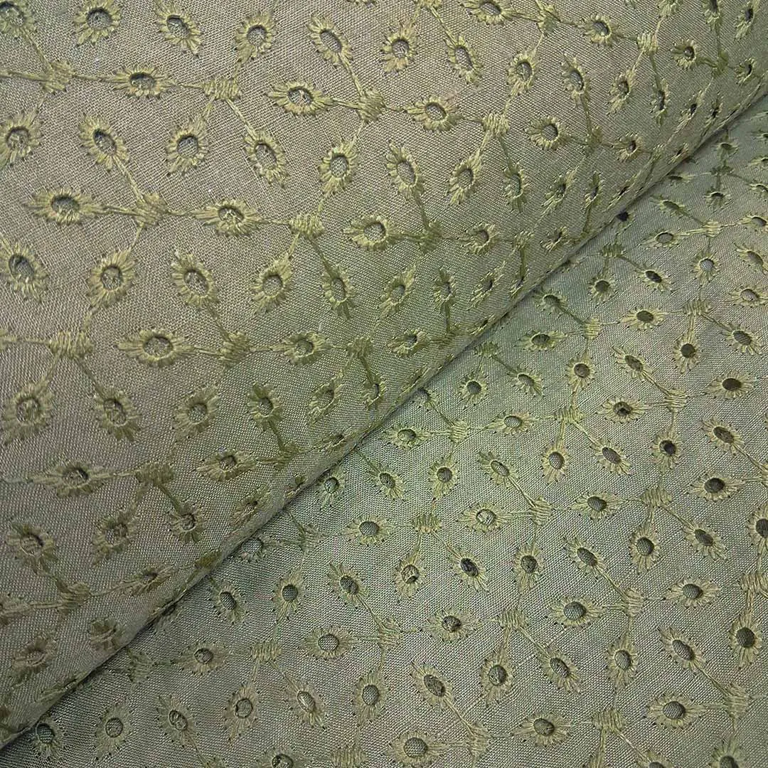 Olive Green Motifs Premium Embroidered Cotton Hakoba Fabric