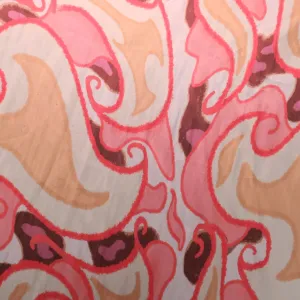 Pink Abstract on White Printed Polyester Mikado Fabric