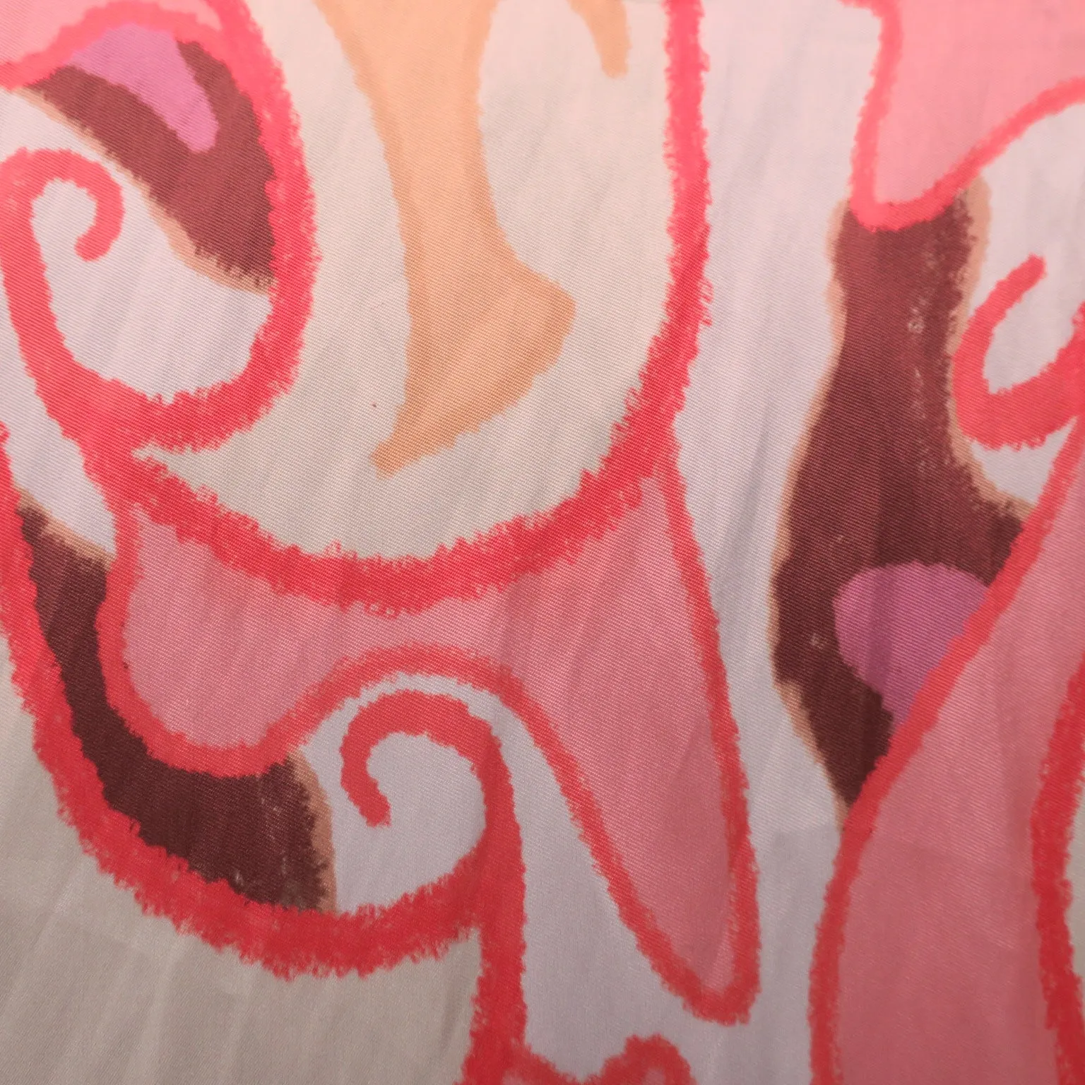Pink Abstract on White Printed Polyester Mikado Fabric