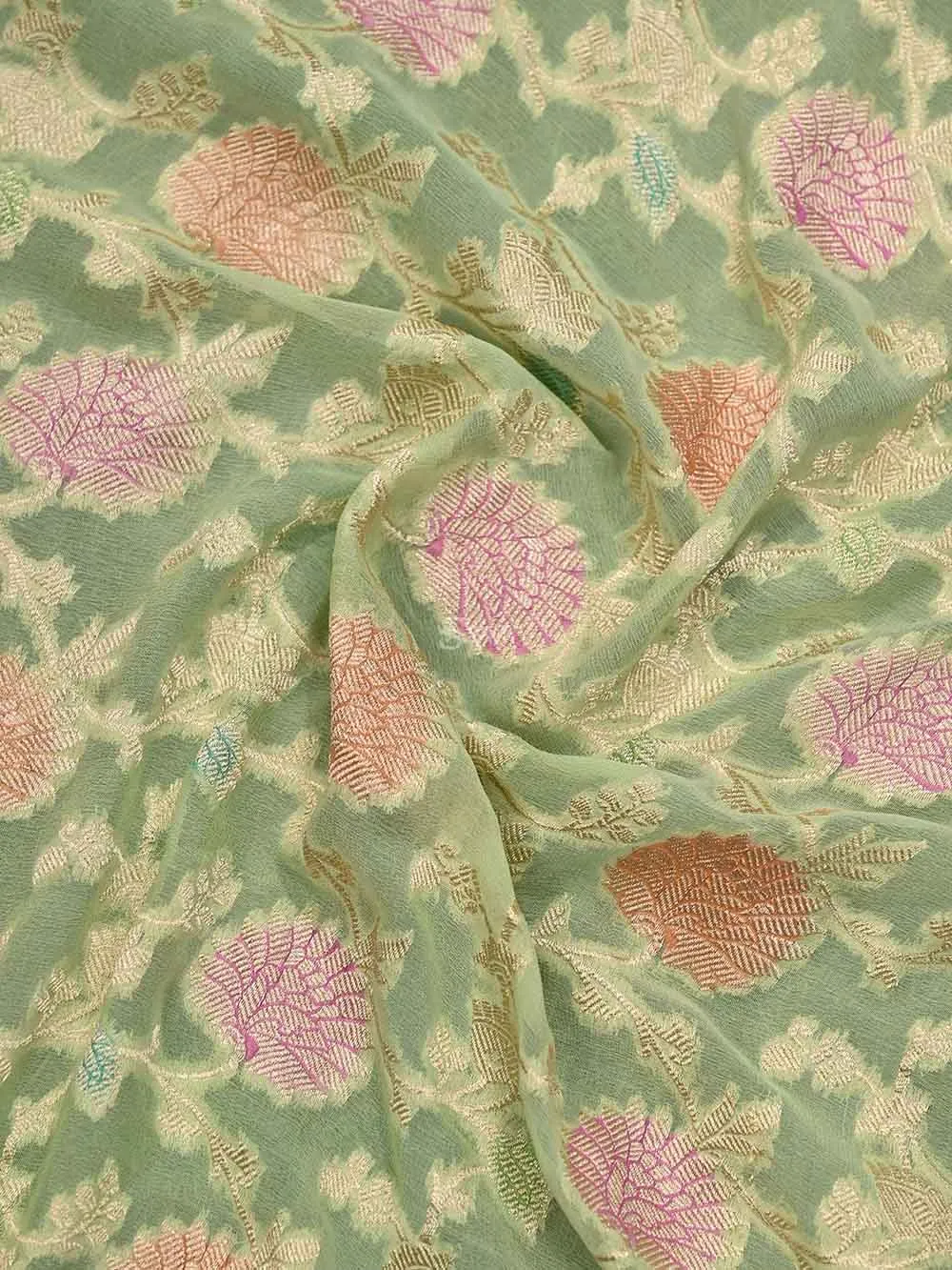 Pista Green Rangkat Georgette Handloom Banarasi Saree