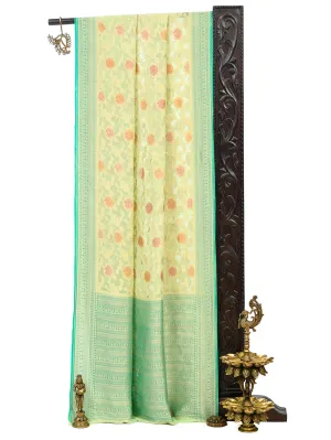 Pista Green Rangkat Georgette Handloom Banarasi Saree