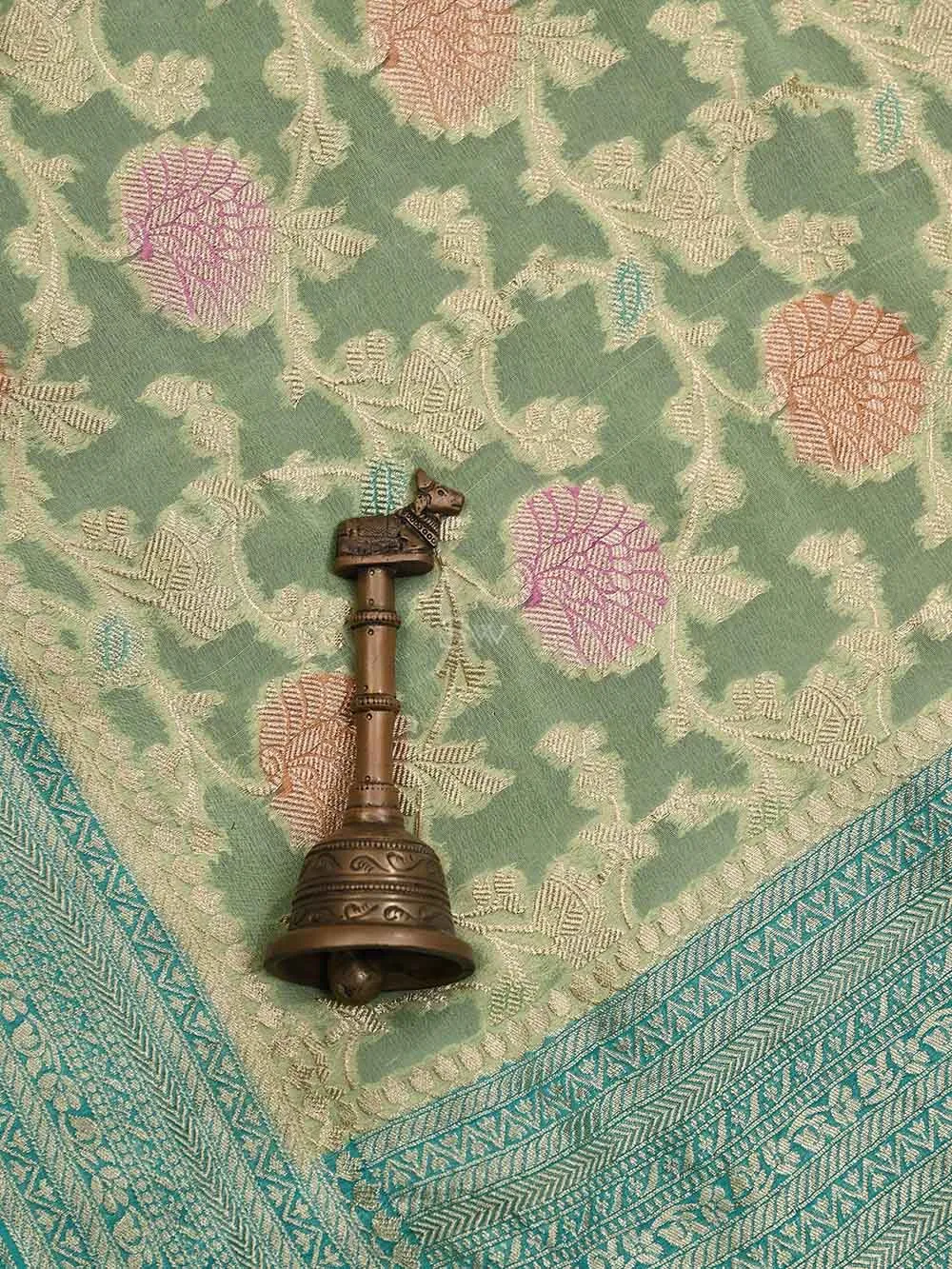 Pista Green Rangkat Georgette Handloom Banarasi Saree