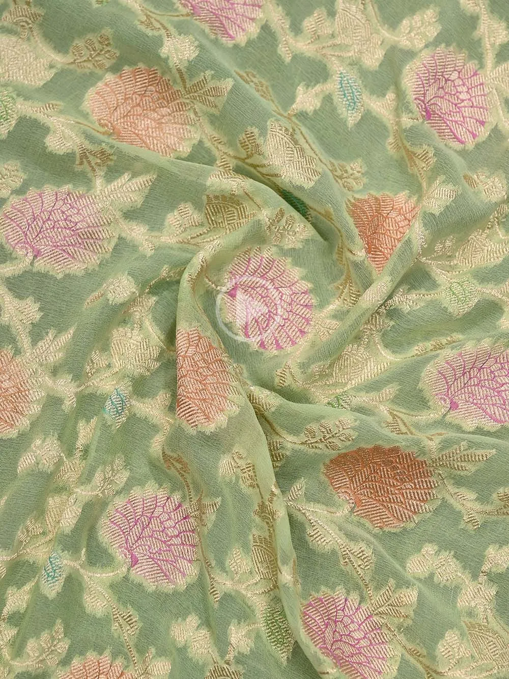 Pista Green Rangkat Georgette Handloom Banarasi Saree