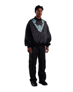 "LADDERSHED" EMBROIDERED LEATHER SWEATER