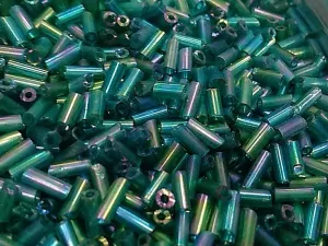 Sea Green Transparent Rainbow Pipe / Bugle Glass Seed Beads (Wholesale)