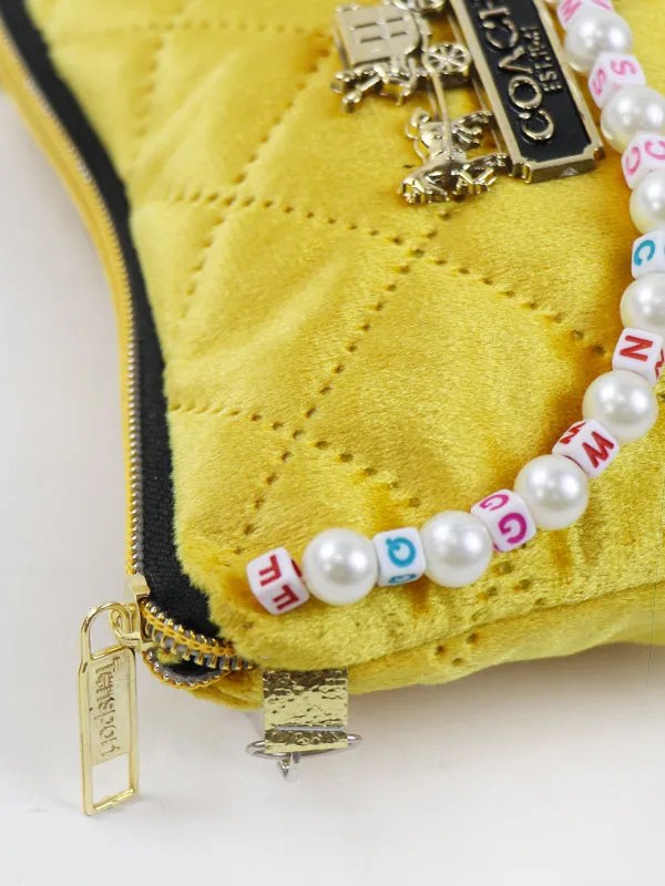 Stylish Velvet Handbag For Women's COACH Yellow 14