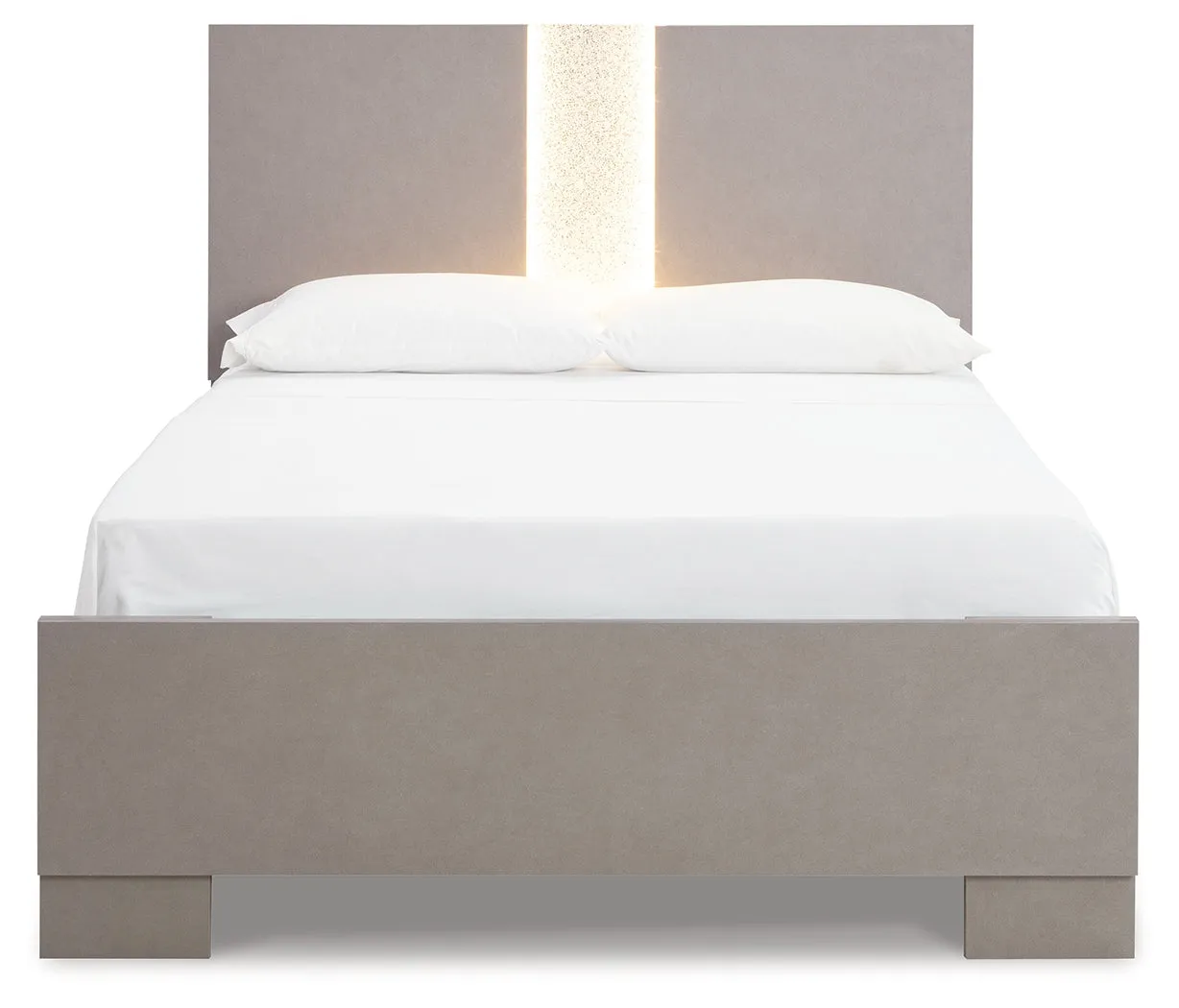 Surancha Queen Panel Bed with Mirrored Dresser and 2 Nightstands in Gray
